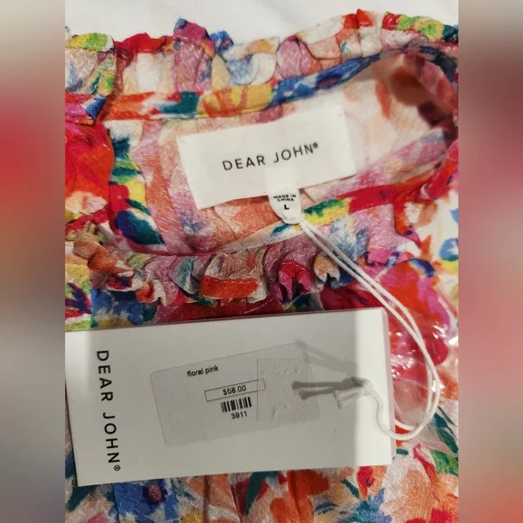Dear John Multicolor Floral Blouse With Back Buttons NWT Size L - Picture 4 of 6